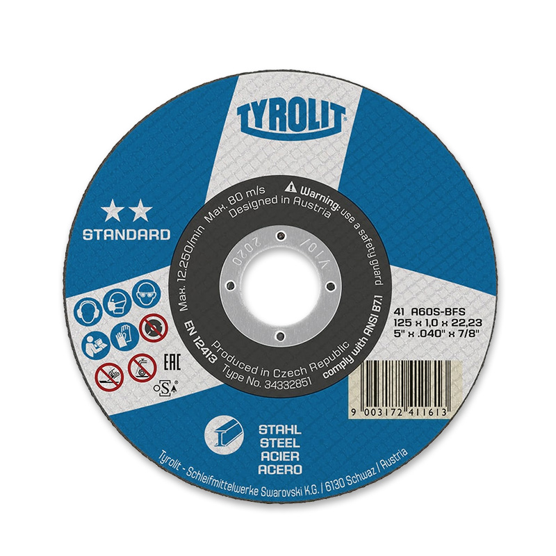 Отрезной армированный круг на бакелитовой связке 125х1.0х22.23, A 60 S BFS. T-41